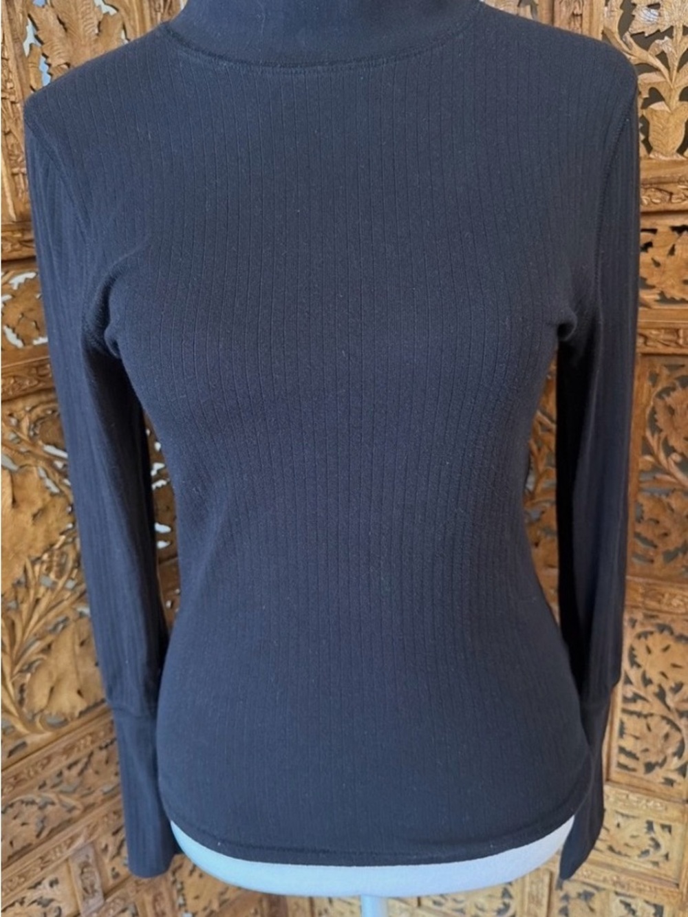 Free People Black Ribbed Mock Neck Long Sleeve